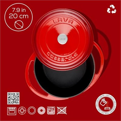 Lava Metal Heritage Serisi - Döküm Tencere, Yuvarlak, 20 cm, Kırmızı