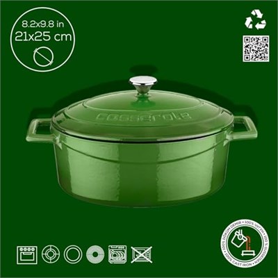Lava Metal Oval Döküm Tencere, 25 cm, Yeşil