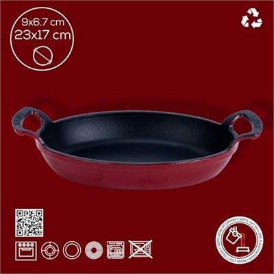 Lava Metal Oval Kuplu Döküm Tava 23x17, Kırmızı - Seçenekler: 23x17, 27x20
