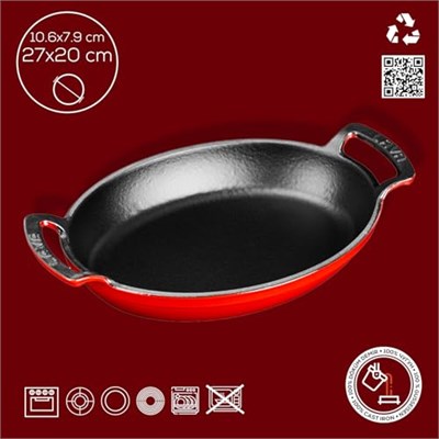 Lava Metal Oval Kuplu Döküm Tava 27x20, Kırmızı - Seçenekler: 23x17, 27x20
