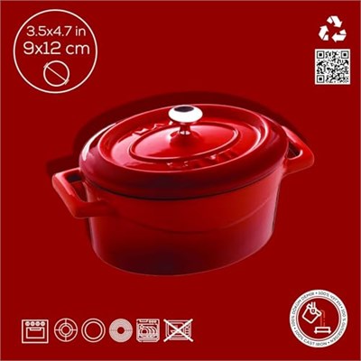Lava Metal Oval Mini Tencere, Kırmızı
