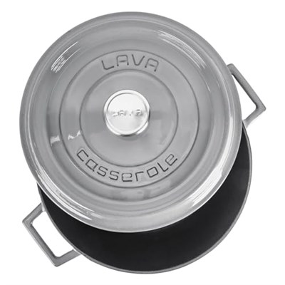 Lava Metal Premium Serisi - Döküm Yuvarlak Tencere, 28 cm, Majolik Gri