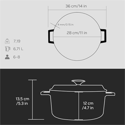 Lava Metal Premium Serisi - Döküm Yuvarlak Tencere, 28 cm, Majolik Gri