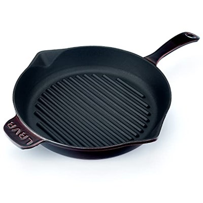 Lava Premium Serisi - Döküm Izgara Tavası, Yuvarlak, 28 cm, Yekpare Saplı, Emaye, Majolik Mor