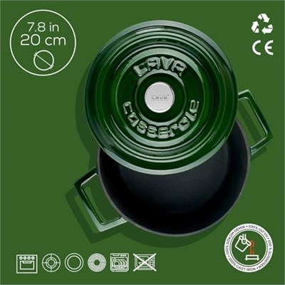 Lava Premium Serisi - Döküm Yuvarlak Tencere, 20 cm, Majolik Yeşil