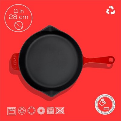 Lava Spring Serisi, Döküm Kızartma Tavası, Yuvarlak, 28 cm, Mat Emaye, Parlak Siyah Taban, Kırmızı