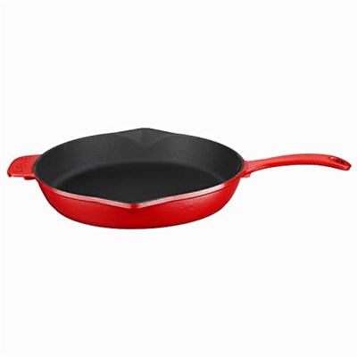 Lava Spring Serisi, Döküm Kızartma Tavası, Yuvarlak, 28 cm, Mat Emaye, Parlak Siyah Taban, Kırmızı