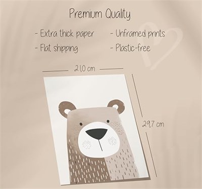 LAVEMA Bebek odası dekorasyonu resimleri, çocuk odası, hayvan posteri, bej | Poster A4 (21 x 30 cm) resim çerçevesiz | dekorasyon resimleri, çocuk odası, kız ve erkek çocuklar