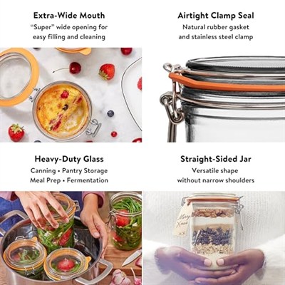 Le Parfait Super Terrines Klipsli/Contalı Cam Kavanoz 1L (4 Adet)