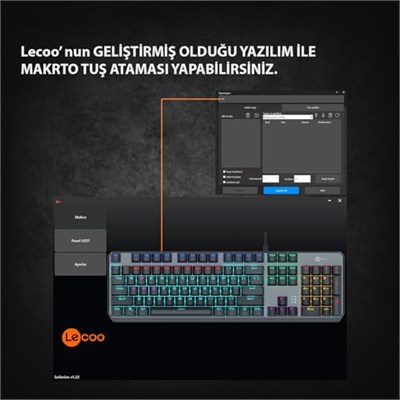Lecoo GK301 USB Kablolu Red Switch Mekanik Oyuncu Klavyesi - Makro Tuş Atamalı, RGB LED Aydınlatmalı, QWERTY Türkçe Tuş Dizilimi, Gaming Türkçe Q Klavye Metalik Gri