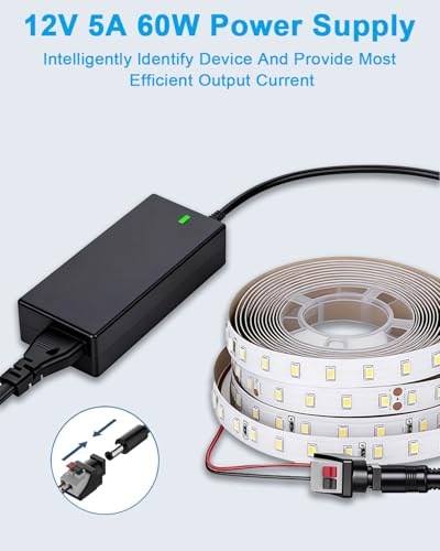 LED şeritler, LED ışık şeridi, TV, DVD TVler TFT ekran monitörü, NAS, EXT için 12V 5A 60W güç kaynağı. Sabit sürücüler, Pico-PSU için güç kaynağı adaptörüne kadar 5.5 * 2.5/2.1 mm