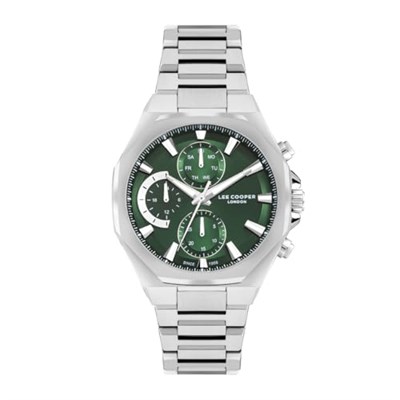 LEE COOPER, GÜMÜŞ KASA, GÜMÜŞ KORDON, YEŞİL KADRAN, MULTİFONKSİYON, QUARTZ, 44MM, 3ATM, ERKEK KOL SAATİ, LC07971.370