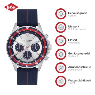 LEE COOPER, MULTİFONKSİYON, QUARTZ, 45MM, 5ATM, SİLİKON KAYIŞ, ERKEK KOL SAATİ, LC07210