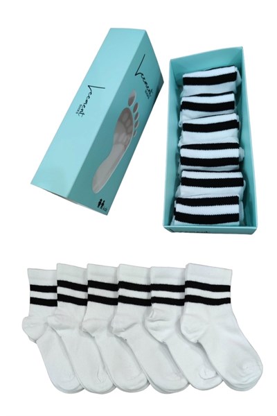 Leement socks Çocuk 6 Çift Kolej Yarım Konç Çorap Premium Seri Burun Dikişsiz Pamuklu beyaz -1