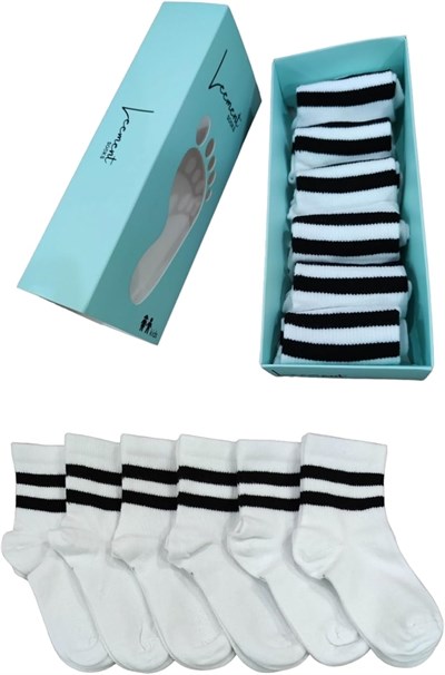 Leement socks Çocuk 6 Çift Kolej Yarım Konç Çorap Premium Seri Burun Dikişsiz Pamuklu beyaz -1