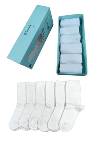 Leement socks Çocuk Okul Çorabı Düz Soket Beyaz 6 Çift Pamuklu Dikişsiz Beyaz -1