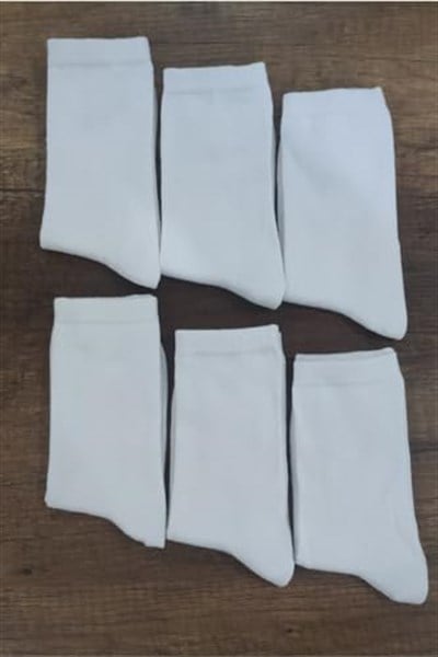 Leement socks Çocuk Okul Çorabı Düz Soket Beyaz 6 Çift Pamuklu Dikişsiz Beyaz -1