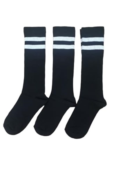 Leement socks Kadın 3 Çift Dizaltı Şeritli Pamuklu Uzun Çorap Beyaz -1