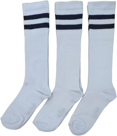 Leement socks Kadın 3 Çift Dizaltı Şeritli Pamuklu Uzun Çorap Beyaz -1
