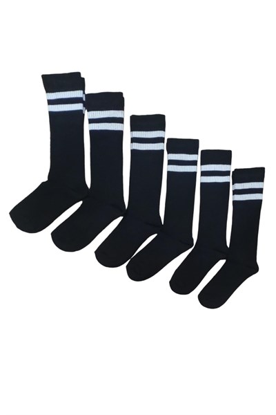 Leement socks Kadın 6 Çift Dizaltı Şeritli Pamuklu Uzun Çorap Siyah -1