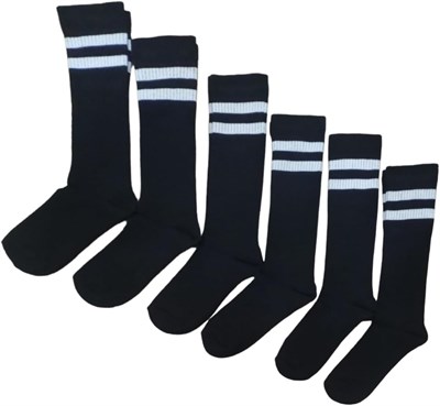 Leement socks Kadın 6 Çift Dizaltı Şeritli Pamuklu Uzun Çorap Siyah -1