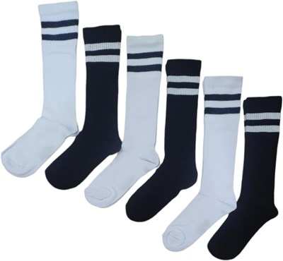 Leement socks Kadın 6 Çift Dizaltı Şeritli Pamuklu Uzun Çorap Siyah -1