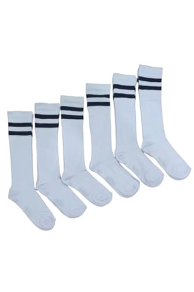 Leement socks Kız Çocuk Dizaltı Okul Çorap Pamuklu 6 Çift Beyaz -1