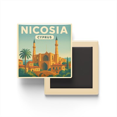 Lefkoşa Kıbrıs - Selimiye Camii - Baskılı Buzdolap Magneti Kare 9x9 cm