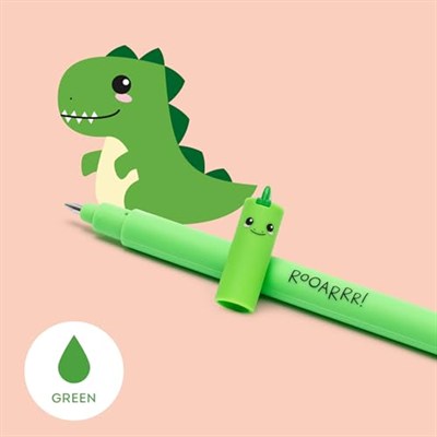 Legami - Silinebilir jel kalem, kağıdı kullanmadan mürekkebi çıkarmak için tükenmez kalem, ısıya duyarlı yeşil mürekkep, 0,7 mm uç çapı, Dino teması