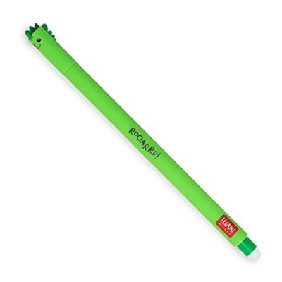 Legami - Silinebilir jel kalem, kağıdı kullanmadan mürekkebi çıkarmak için tükenmez kalem, ısıya duyarlı yeşil mürekkep, 0,7 mm uç çapı, Dino teması