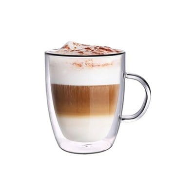 Leggno Vetro Borosilikat Çift Camlı Kulplu Bardak 400ML (2ad)