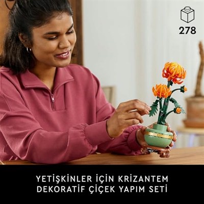 LEGO Botanicals Krizantem 10368 – Yetişkinler için Altın Şeritli ve Ahşap Görünümlü Kaide Üzerinde Pastel Yeşil Saksı İçeren Dekoratif Çiçek Modeli Yapım Seti, Sevgililer Günü Hediye Fikri (278 Parça)