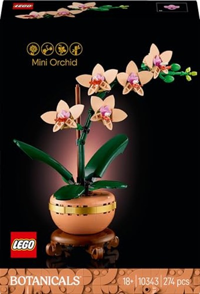 LEGO Botanicals Mini Orkide 10343 – Açık Renkli Terakota Saksı ve Ahşap Efektli Kaide İçeren Yetişkin Kadın ve Erkekler için Dekoratif Çiçek Yapım Seti, Ev ve Ofis Dekorasyonu Hediye Fikri (274 Parça)