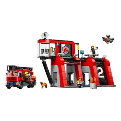 LEGO Cirt İtfaiye Kamyonlu İtfaiye Merkezi 60414-6 Yaş ve Üstü Kız ve Erkek Çocukları için 5 Mini Figür ve 1 Köpek Figürü İçeren Yaratıcı Oyun Seti, Çocuklar için Doğum Günü Hediyesi (843 Parça)