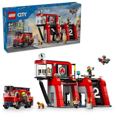 LEGO Cirt İtfaiye Kamyonlu İtfaiye Merkezi 60414-6 Yaş ve Üstü Kız ve Erkek Çocukları için 5 Mini Figür ve 1 Köpek Figürü İçeren Yaratıcı Oyun Seti, Çocuklar için Doğum Günü Hediyesi (843 Parça)