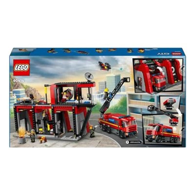 LEGO Cirt İtfaiye Kamyonlu İtfaiye Merkezi 60414-6 Yaş ve Üstü Kız ve Erkek Çocukları için 5 Mini Figür ve 1 Köpek Figürü İçeren Yaratıcı Oyun Seti, Çocuklar için Doğum Günü Hediyesi (843 Parça)