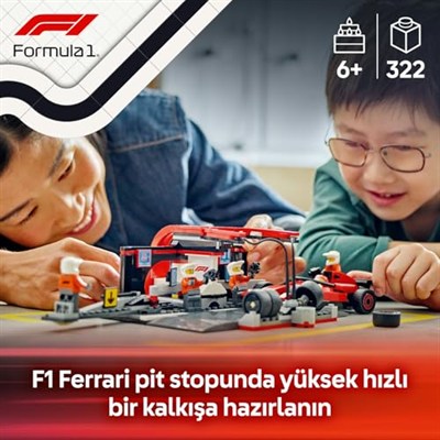 LEGO City Ferrari Arabalı F1 Pit Stop ve Pit Ekibi 60443-6 Yaş ve Üzeri Çocuklar için Yarış Arabası İçeren Yaratıcı Oyuncak Yapım Seti, Doğum Günü Hediyesi (322 Parça)