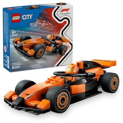 LEGO City McLaren Yarış Arabalı F1 Sürücüsü 60442-6 Yaş ve Üzeri Çocuklar için Mini Yarış Arabası İçeren Yaratıcı Oyuncak Yapım Seti, Doğum Günü Hediyesi (86 Parça)