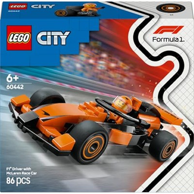LEGO City McLaren Yarış Arabalı F1 Sürücüsü 60442-6 Yaş ve Üzeri Çocuklar için Mini Yarış Arabası İçeren Yaratıcı Oyuncak Yapım Seti, Doğum Günü Hediyesi (86 Parça)