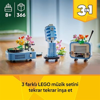 LEGO Creator 3’ü 1 Arada Çiçekli Pikap 31172-8 Yaş ve Üzeri Kız ve Erkek Çocuklar için Radyo ve Mikrofona Dönüşebilen Yaratıcı Oyuncak Yapım Seti, Müzik Oyuncakları Yaratıcı Hediye Fikri (366 Parça)