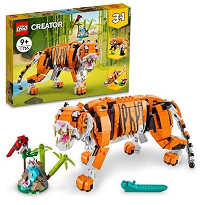 LEGO Creator 3’ü 1 Arada Muhteşem Kaplan 31129 – 9 Yaş ve Üzeri Kız ve Erkek Çocuklar için Doğum Günü Hediyesi Fikri, Kaplan, Kırmızı Panda ve Koi Balığı İçeren Yaratıcı Oyuncak Yapım Seti (755 Parça)