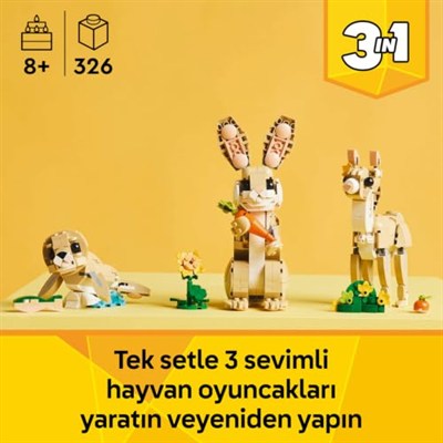 LEGO Creator 3’ü 1 Arada Sevimli Tavşan 31162-8 Yaş ve Üzeri Çocuklar için Lama ve Fok Figürüne Dönüşebilen Yaratıcı Oyuncak Yapım Seti, Doğum Günü Hediyesi (326 Parça)