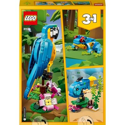 LEGO Creator Egzotik Papağan 31136-7 Yaş ve Üzeri Çocuklar için Papağan, Balık ve Kurbağa Modelleri İçeren Yaratıcı Oyuncak Yapım Seti (253 Parça)