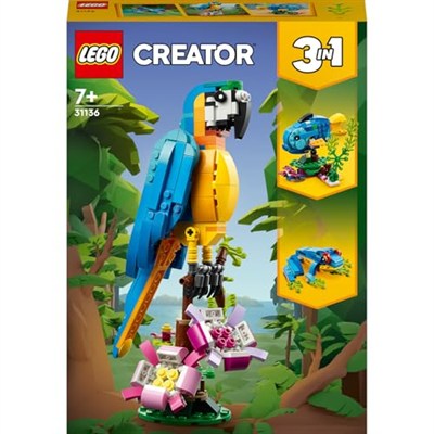 LEGO Creator Egzotik Papağan 31136-7 Yaş ve Üzeri Çocuklar için Papağan, Balık ve Kurbağa Modelleri İçeren Yaratıcı Oyuncak Yapım Seti (253 Parça)