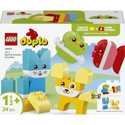 LEGO DUPLO İlk 3ü 1 Arada Yaratıcı Sevimli Hayvanlar 10477 | 1.5 Yaş ve Üzeri Çocuklar için Kedi ve Tavşan Dahil 8 Hayvan Seçeneği İçeren Oyuncak Yapım Seti, Hediye Fikri (24 Parça)