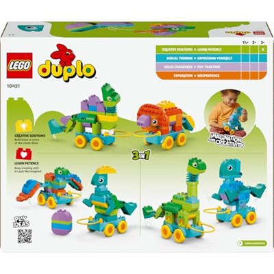 LEGO DUPLO Kasabası 3’ü 1 Arada Tekerlekli Dinozorlar 10451 | 3 Yaş ve Üzeri Çocuklar için Dinozor Figürleri İçeren Eğitici Oyuncak Yapım Seti, Hediye Fikri (108 Parça)