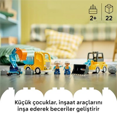 LEGO DUPLO Kasabası 3ü 1 Arada İnşaat Araçları 10475 | 2 Yaş ve Üzeri Çocuklar için İnşaatçı Figürü İçeren Eğitici Oyuncak Yapım Seti, Hediye Fikri (22 Parça)