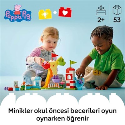 LEGO DUPLO Peppa Pig Lunapark 10453 | 2 Yaş ve Üzeri Çocuklar için Kedi ve Köpek Dahil 3 Figür İçeren Eğitici Oyuncak Yapım Seti, Hediye Fikri (53 Parça)