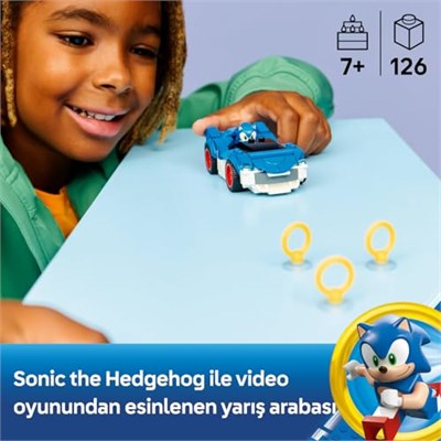 LEGO Sonic the Hedgehog Sonic: Şimşek Araba 77117 | 7 Yaş ve Üzeri Çocuklar için Yaramaz Yüz Baskılı Sonic Minifigürü İçeren Oyuncak Yapım Seti, Hediye Fikri (126 Parça)