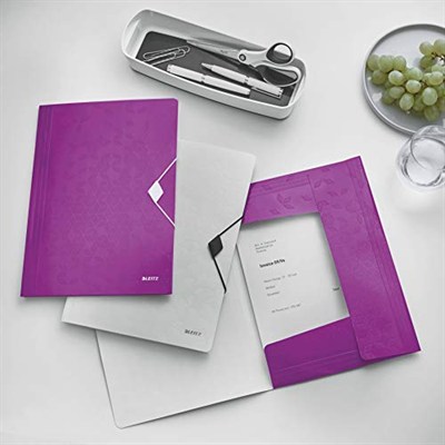 Leitz 45990062 WOW A4 İnce Lastikli 3 Katlı Dosya, Metalik Mor